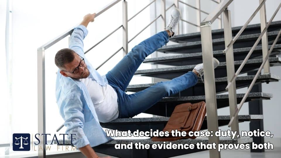 Slip and Fall Injury Lawyers in San Francisco, CA 4 What decides the case_ duty, notice, and the evidence that proves both