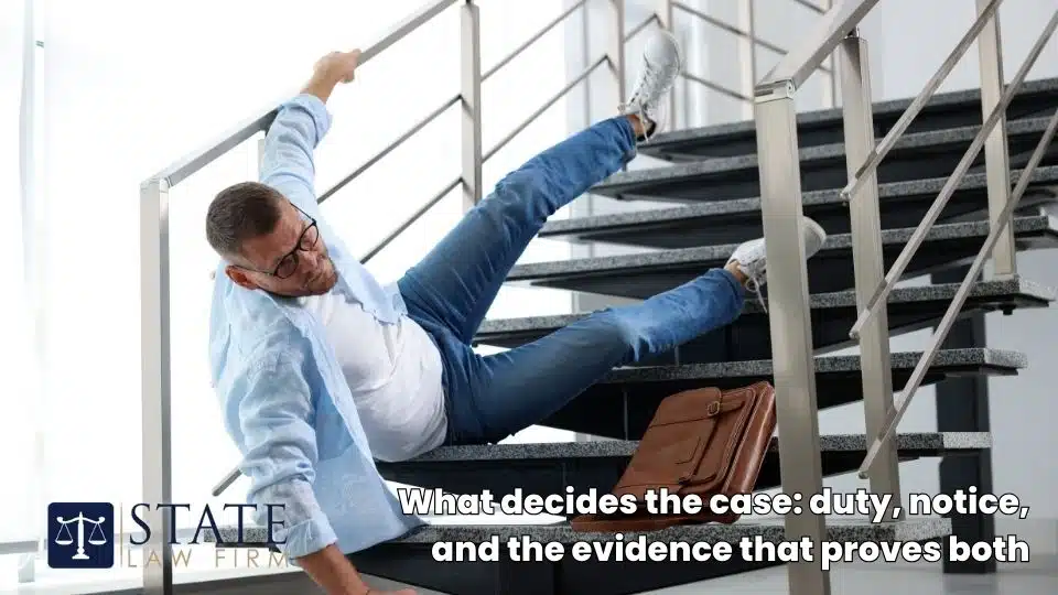 What decides the case_ duty, notice, and the evidence that proves both