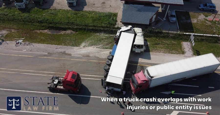 When a truck crash overlaps with work injuries or public entity issues