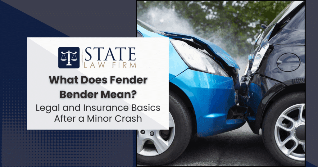 Blue car with fender bender text