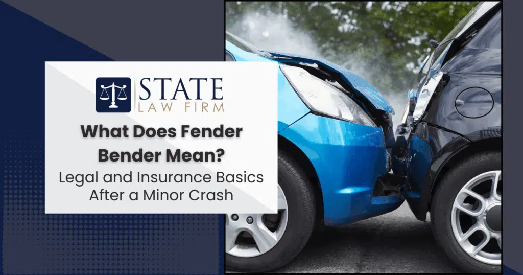 Blue car with fender bender text