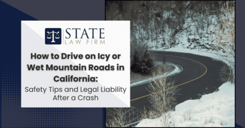 California mountain road with driving tips for icy or wet conditions