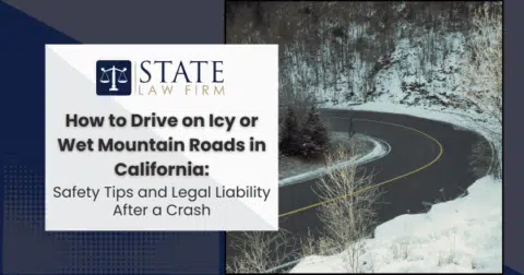 California mountain road with driving tips for icy or wet conditions