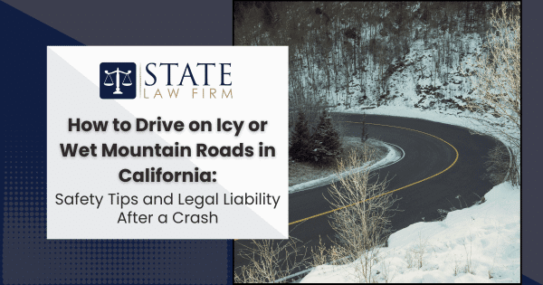 California mountain road with driving tips for icy or wet conditions