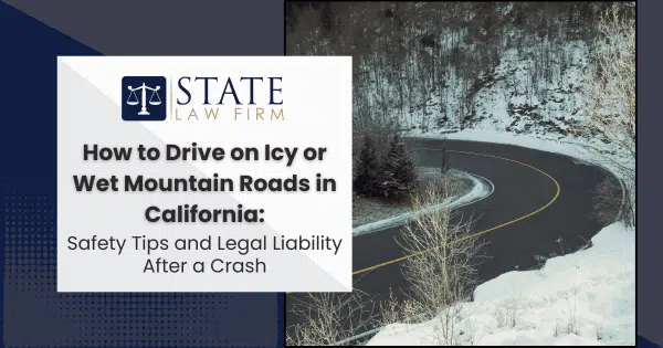 California mountain road with driving tips for icy or wet conditions