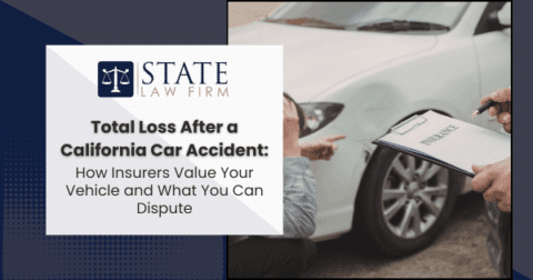 Car accident scene illustrating total loss in California