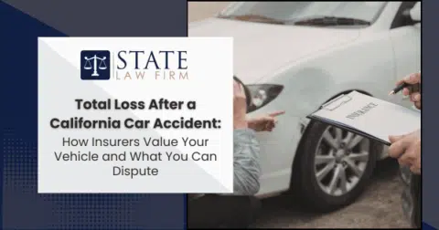Car accident scene illustrating total loss in California
