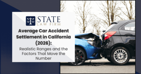 Car accident scene with a 'State Law Firm'