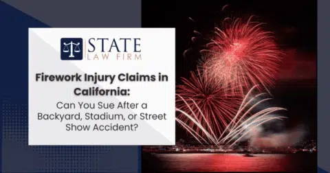Fireworks display with text 'Firework Injury Claims