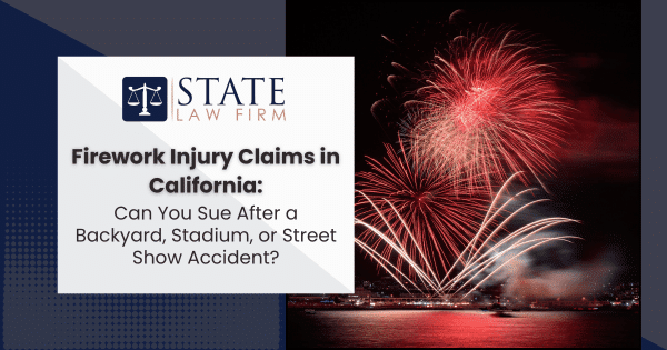 Fireworks display with text 'Firework Injury Claims