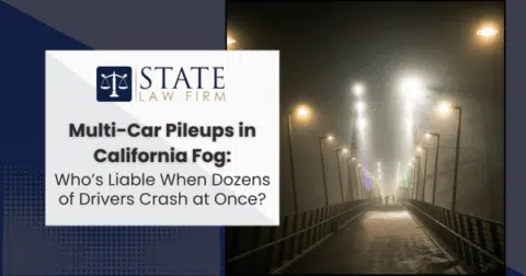 Foggy bridge with 'State Law Firm