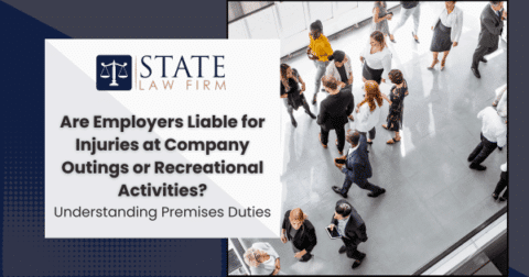 Group of state law firm employees standing in a lobby