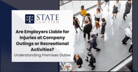 Group of state law firm employees standing in a lobby