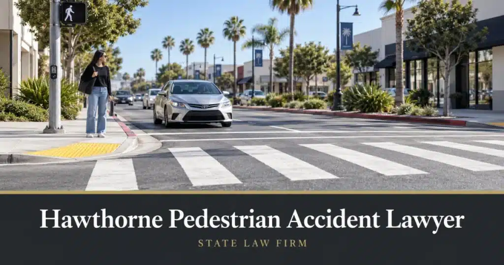 Hawthorne Pedestrian Accident Lawyer - State Law Firm. Editorial illustration; not an actual incident or office.
