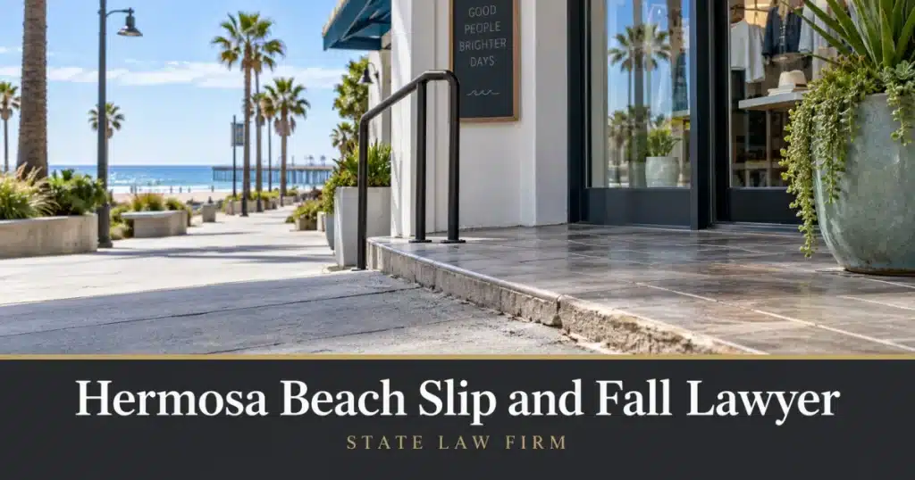 Hermosa Beach Slip and Fall Lawyer - State Law Firm. Editorial illustration; not an actual incident or office.