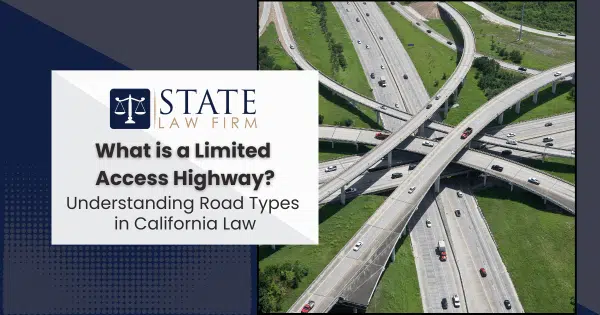 Highway intersection with state law firm sign