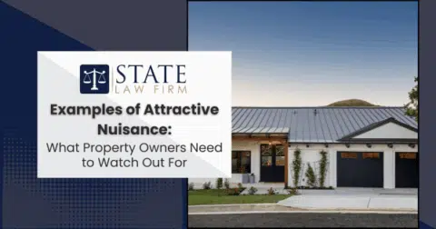 House exterior with 'state law firm examples of attractive nuisance' text