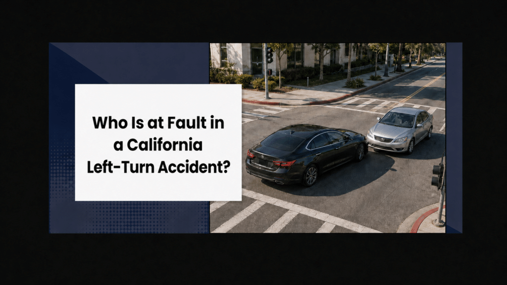 Two cars meeting in a California intersection during a disputed left-turn collision
