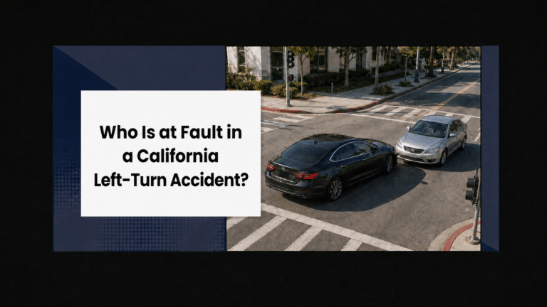 Two cars meeting in a California intersection during a disputed left-turn collision
