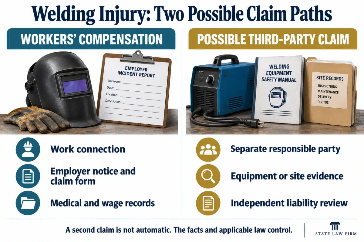 Los Angeles Welding Accident Lawyer 1 Workers' compensation review examines the work connection, employer notice, claim form and care records. A possible third-party claim separately examines other responsible parties and equipment or site evidence.
