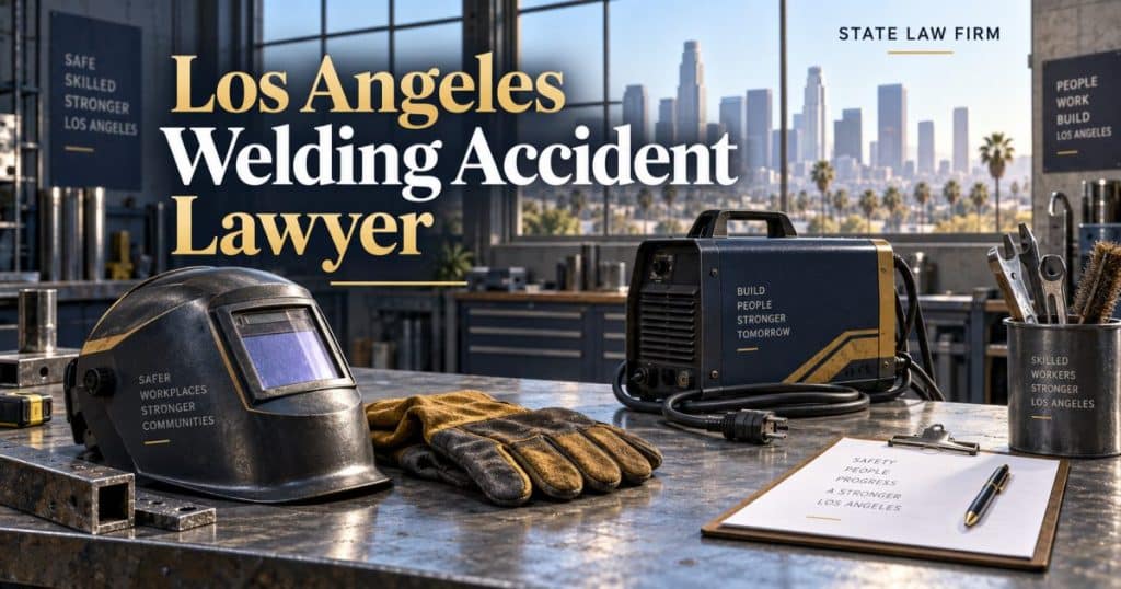 Los Angeles Welding Accident Lawyer - State Law Firm. Editorial illustration; not an actual incident or office.