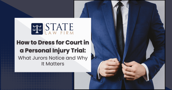 Man in suit and tie representing professional courtroom attire for personal injury trial