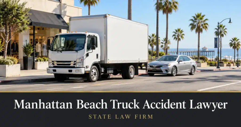 Manhattan Beach Truck Accident Lawyer - State Law Firm. Editorial illustration; not an actual incident or office.