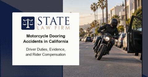 Motorcyclist avoiding an opening car door in California
