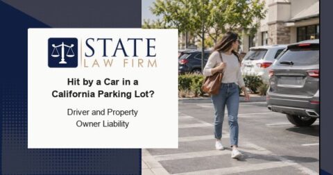 State Law Firm blog banner showing a pedestrian near a reversing SUV in a parking lot