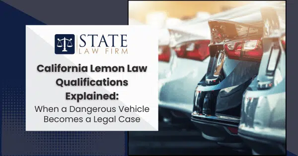 Row of parked cars with state law firm branding