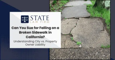 Sign displaying question about suing for sidewalk fall in California