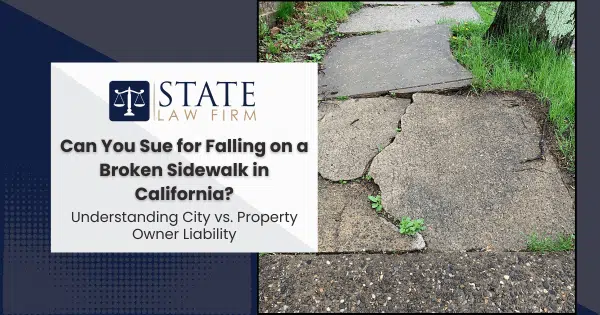 Sign displaying question about suing for sidewalk fall in California