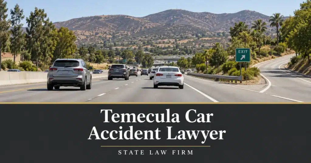 Temecula Car Accident Lawyer 2 Temecula Car Accident Lawyer - State Law Firm. Editorial illustration, not an actual road, incident or office.