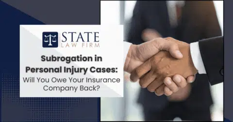 Two people shaking hands at state law firm